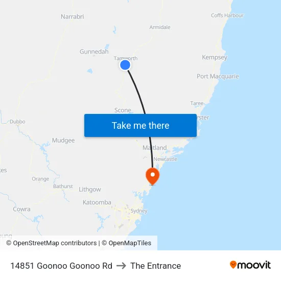 14851 Goonoo Goonoo Rd to The Entrance map