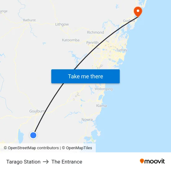 Tarago Station to The Entrance map