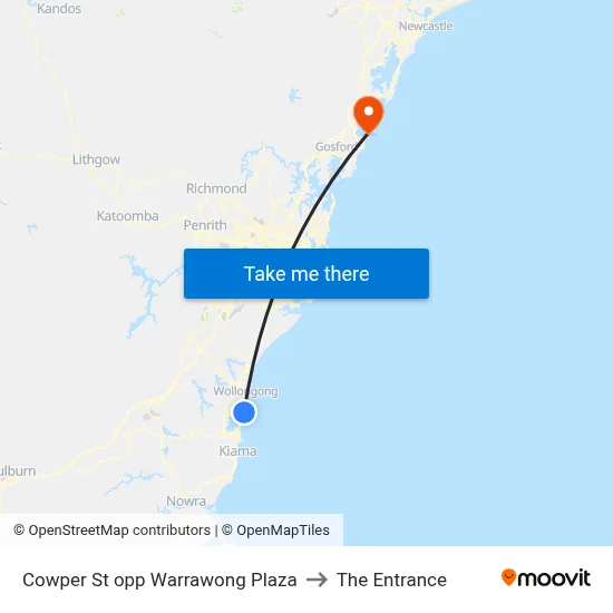 Cowper St opp Warrawong Plaza to The Entrance map