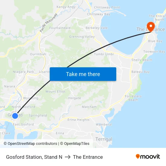 Gosford Station, Stand N to The Entrance map
