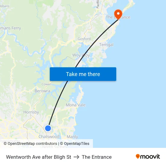 Wentworth Ave after Bligh St to The Entrance map