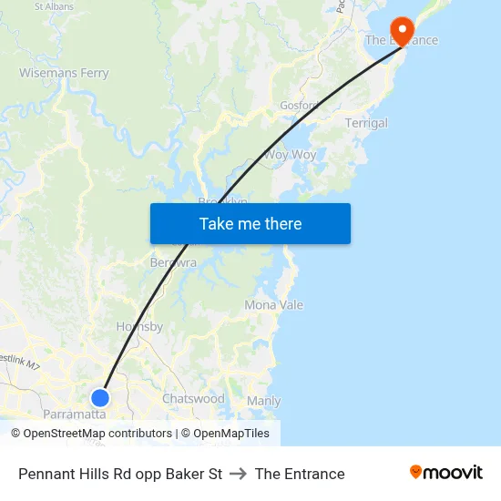 Pennant Hills Rd opp Baker St to The Entrance map