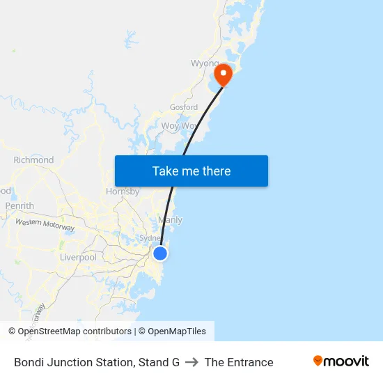 Bondi Junction Station, Stand G to The Entrance map