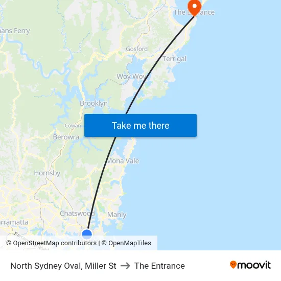 North Sydney Oval, Miller St to The Entrance map
