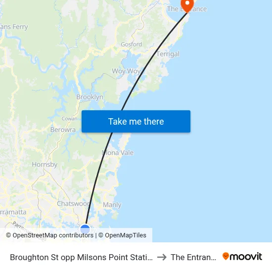 Broughton St opp Milsons Point Station to The Entrance map