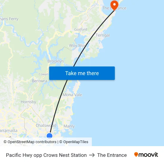 Pacific Hwy opp Crows Nest Station to The Entrance map