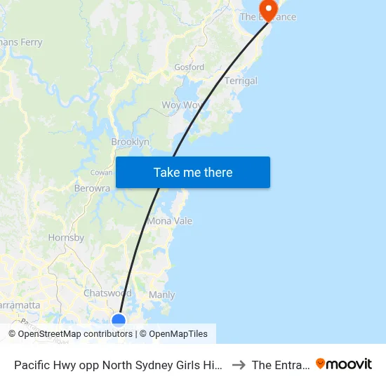 Pacific Hwy opp North Sydney Girls High School to The Entrance map