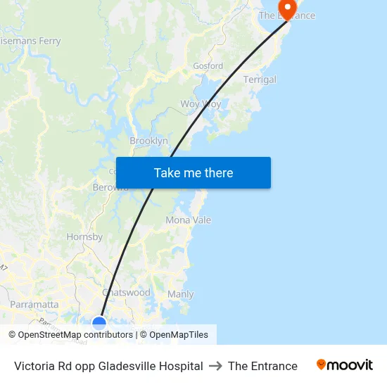 Victoria Rd opp Gladesville Hospital to The Entrance map