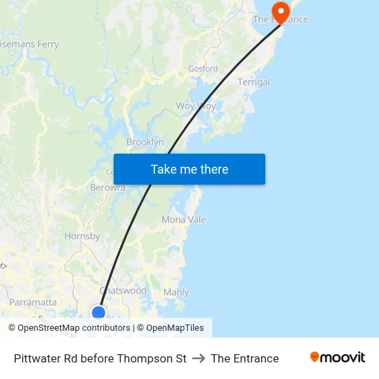 Pittwater Rd before Thompson St to The Entrance map