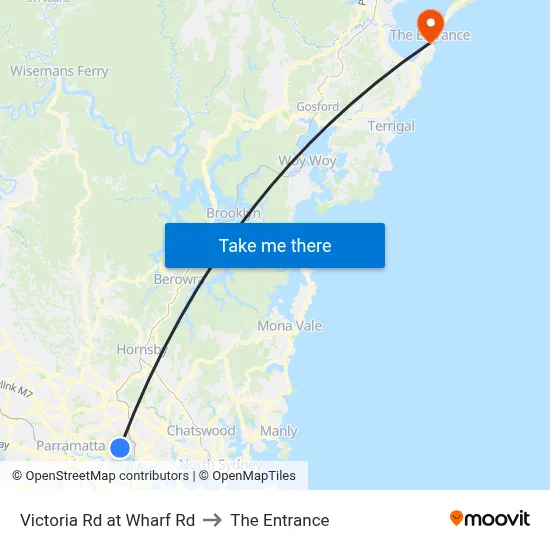 Victoria Rd at Wharf Rd to The Entrance map
