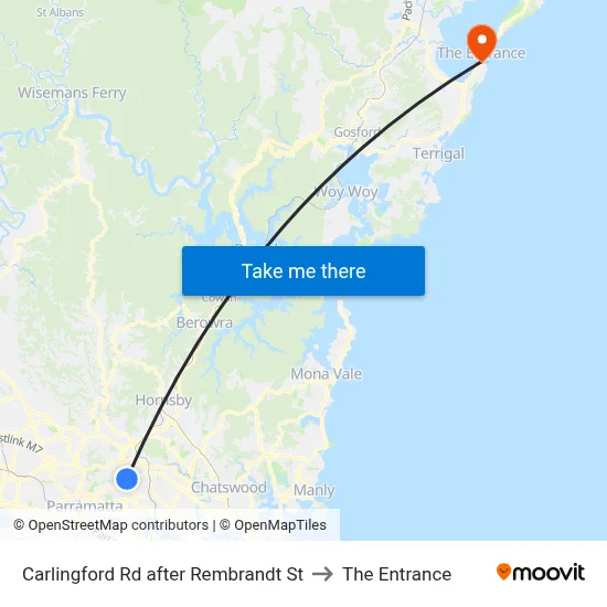 Carlingford Rd after Rembrandt St to The Entrance map