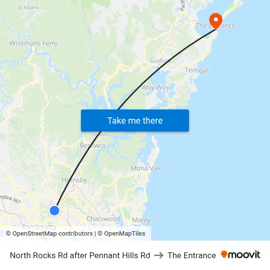 North Rocks Rd after Pennant Hills Rd to The Entrance map