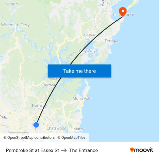 Pembroke St at Essex St to The Entrance map