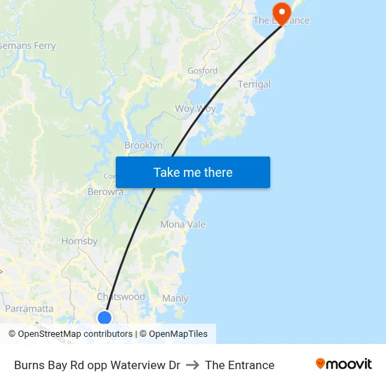 Burns Bay Rd opp Waterview Dr to The Entrance map