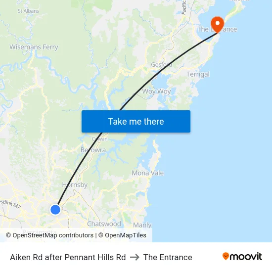 Aiken Rd after Pennant Hills Rd to The Entrance map