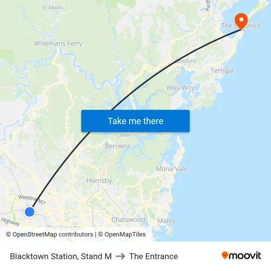 Blacktown Station, Stand M to The Entrance map