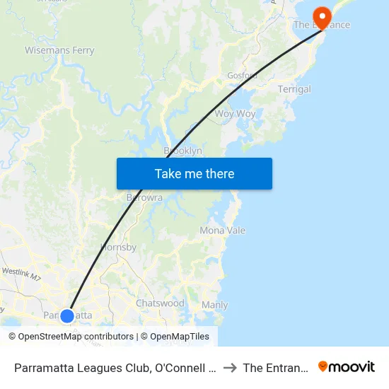 Parramatta Leagues Club, O'Connell St to The Entrance map