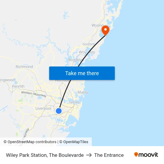Wiley Park Station, The Boulevarde to The Entrance map