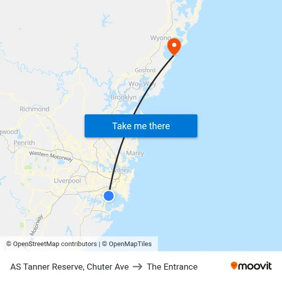 AS Tanner Reserve, Chuter Ave to The Entrance map