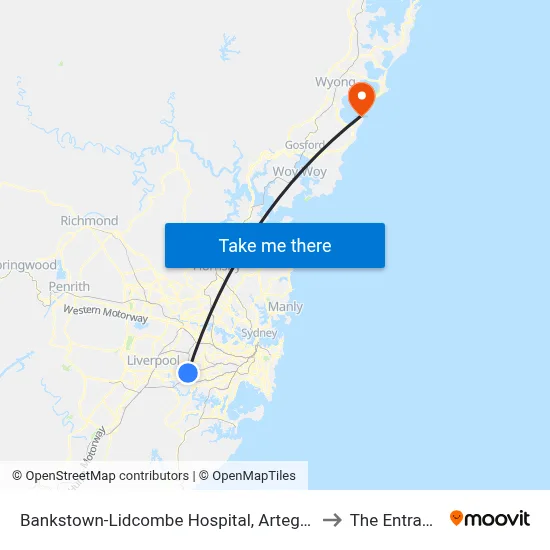 Bankstown-Lidcombe Hospital, Artegall St to The Entrance map
