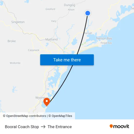 Booral Coach Stop to The Entrance map