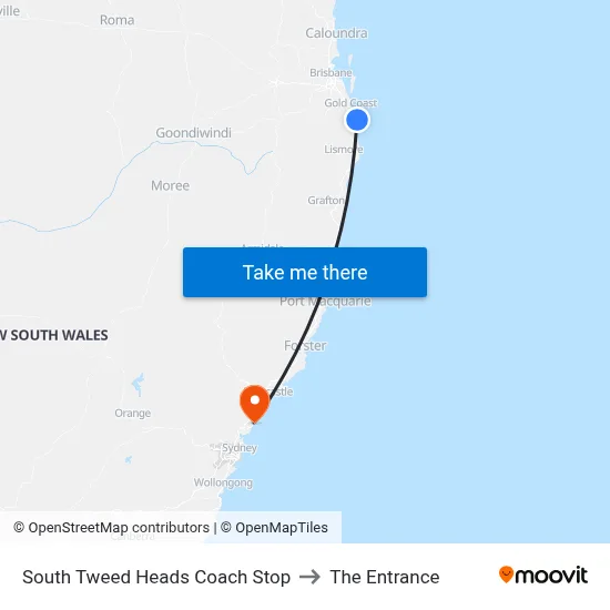 South Tweed Heads Coach Stop to The Entrance map