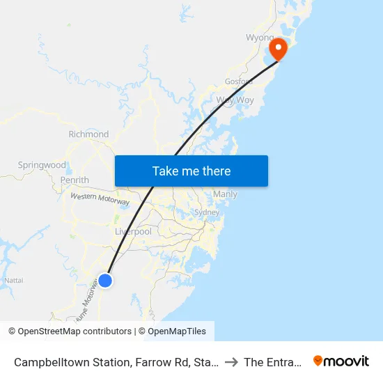 Campbelltown Station, Farrow Rd, Stand H to The Entrance map