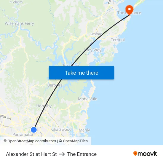 Alexander St at Hart St to The Entrance map