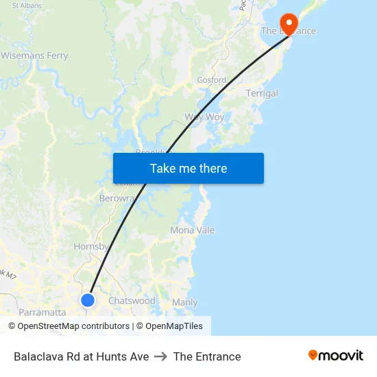 Balaclava Rd at Hunts Ave to The Entrance map