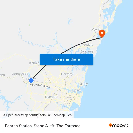 Penrith Station, Stand A to The Entrance map