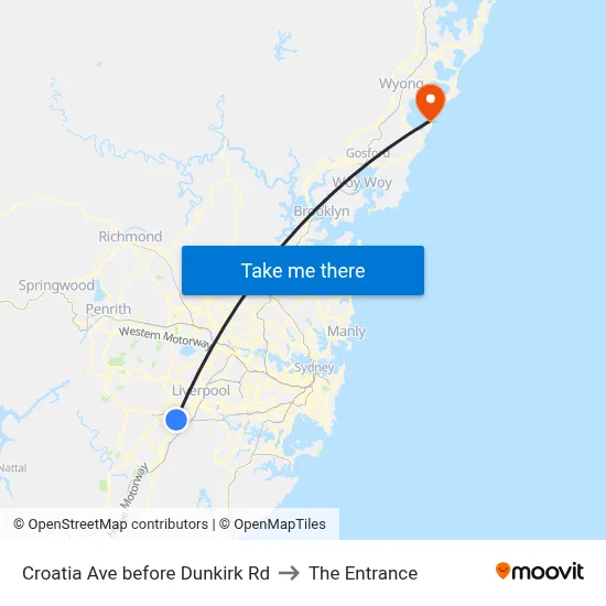 Croatia Ave before Dunkirk Rd to The Entrance map
