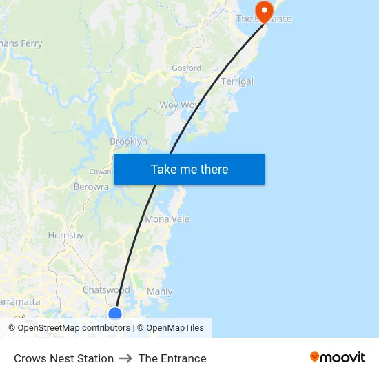 Crows Nest Station to The Entrance map