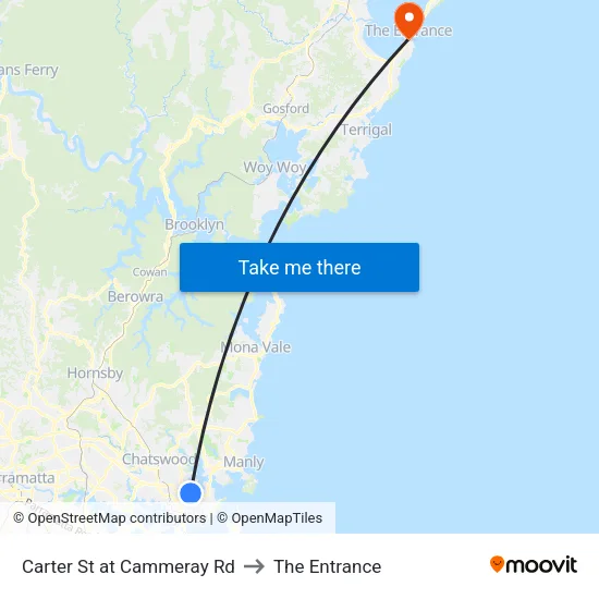 Carter St at Cammeray Rd to The Entrance map