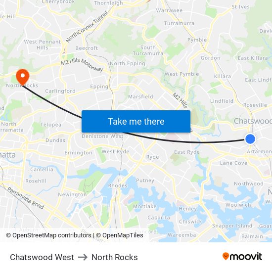 Chatswood West to North Rocks map