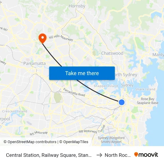 Central Station, Railway Square, Stand M to North Rocks map