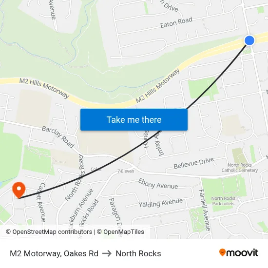 M2 Motorway, Oakes Rd to North Rocks map