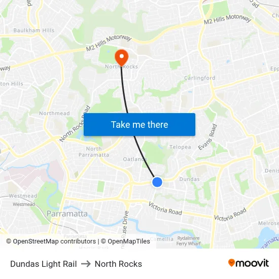 Dundas Light Rail to North Rocks map