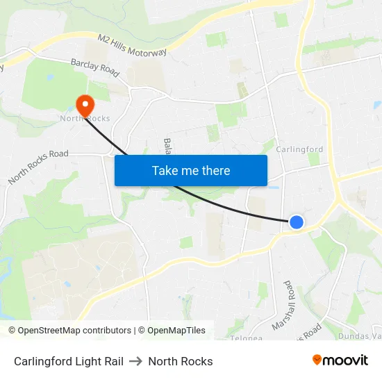 Carlingford Light Rail to North Rocks map