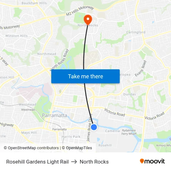Rosehill Gardens Light Rail to North Rocks map