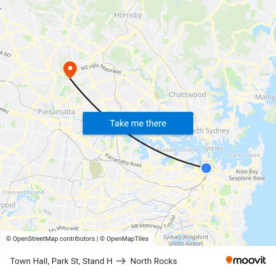 Town Hall, Park St, Stand H to North Rocks map