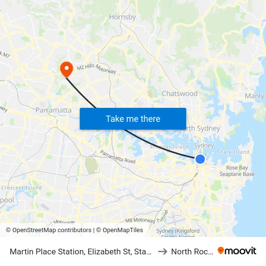 Martin Place Station, Elizabeth St, Stand G to North Rocks map