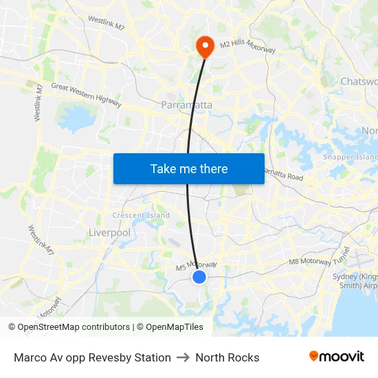 Marco Av opp Revesby Station to North Rocks map
