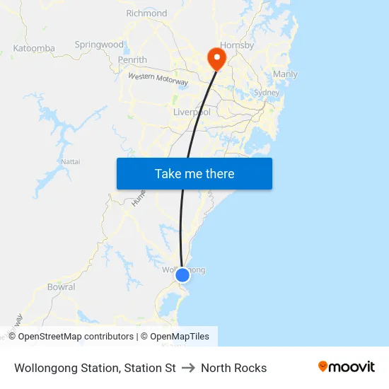 Wollongong Station, Station St to North Rocks map