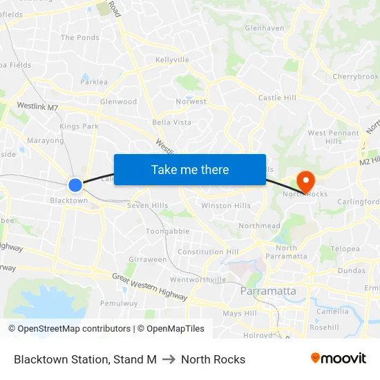 Blacktown Station, Stand M to North Rocks map
