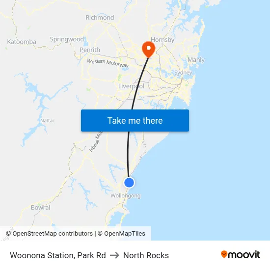 Woonona Station, Park Rd to North Rocks map