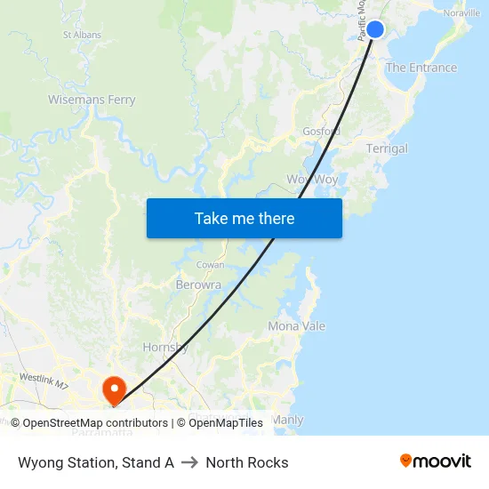 Wyong Station, Stand A to North Rocks map