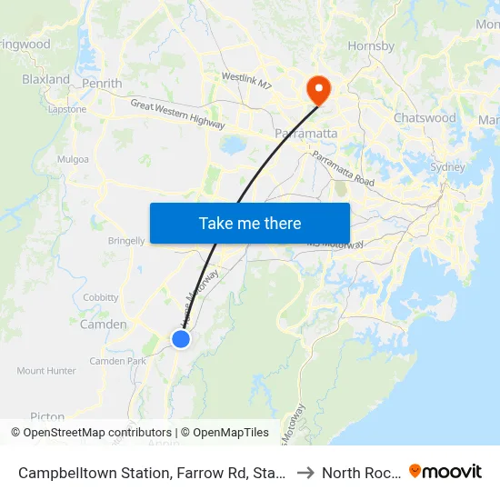 Campbelltown Station, Farrow Rd, Stand G to North Rocks map