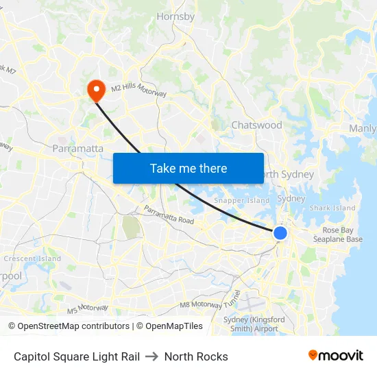Capitol Square Light Rail to North Rocks map