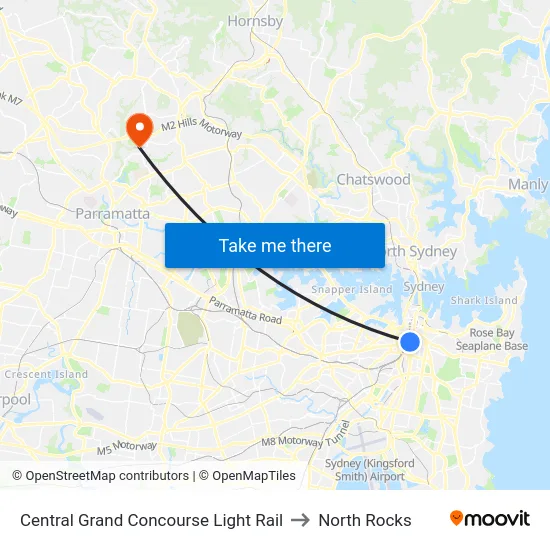 Central Grand Concourse Light Rail to North Rocks map