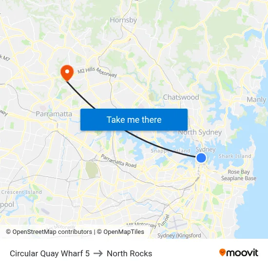 Circular Quay Wharf 5 to North Rocks map